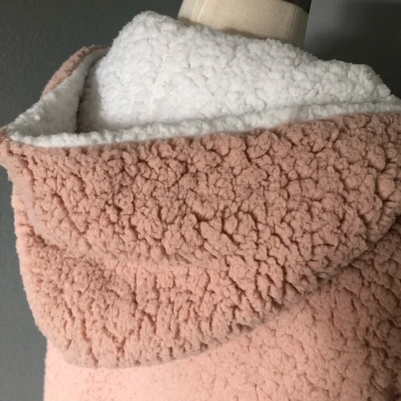 Coeur de Vague Blush Fluffy Quarter-Zip Plush Hoodie Fleece Sweatshirts - Picture 13 of 16